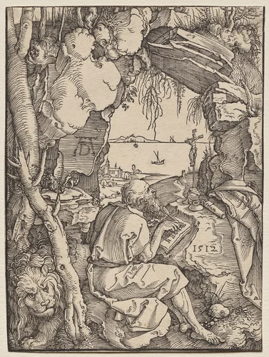 St. Jerome in a Cave by Albrecht Dürer, print, 1512