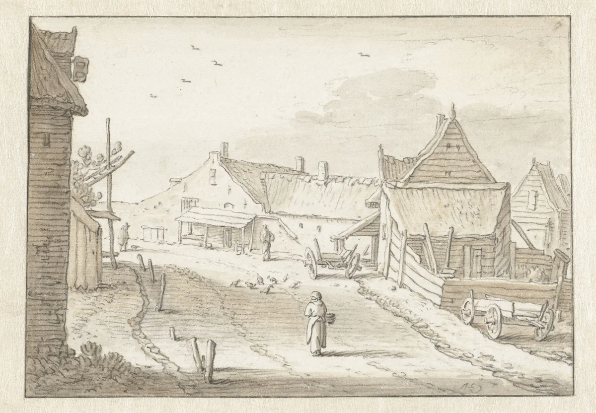 Dorpsstraat te Backers Dorp by Herman Saftleven, drawing, 1619-1685