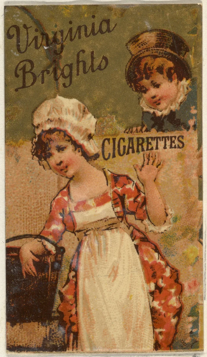 From the Girls and Children series (N64) promoting Virginia Brights Cigarettes for Allen & Ginter brand tobacco products by Allen & Ginter, print, 1886