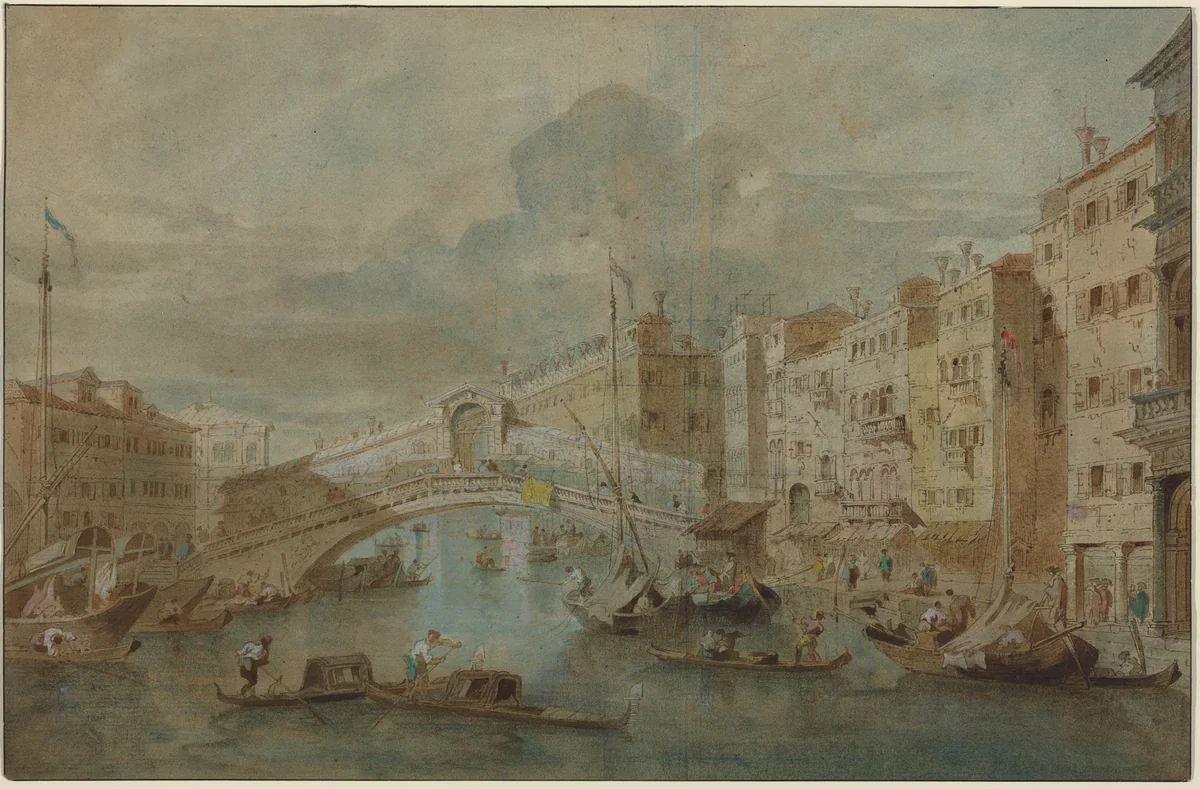 View of the Rialto Bridge, Venice by Francesco Guardi, drawing, 1712-1793