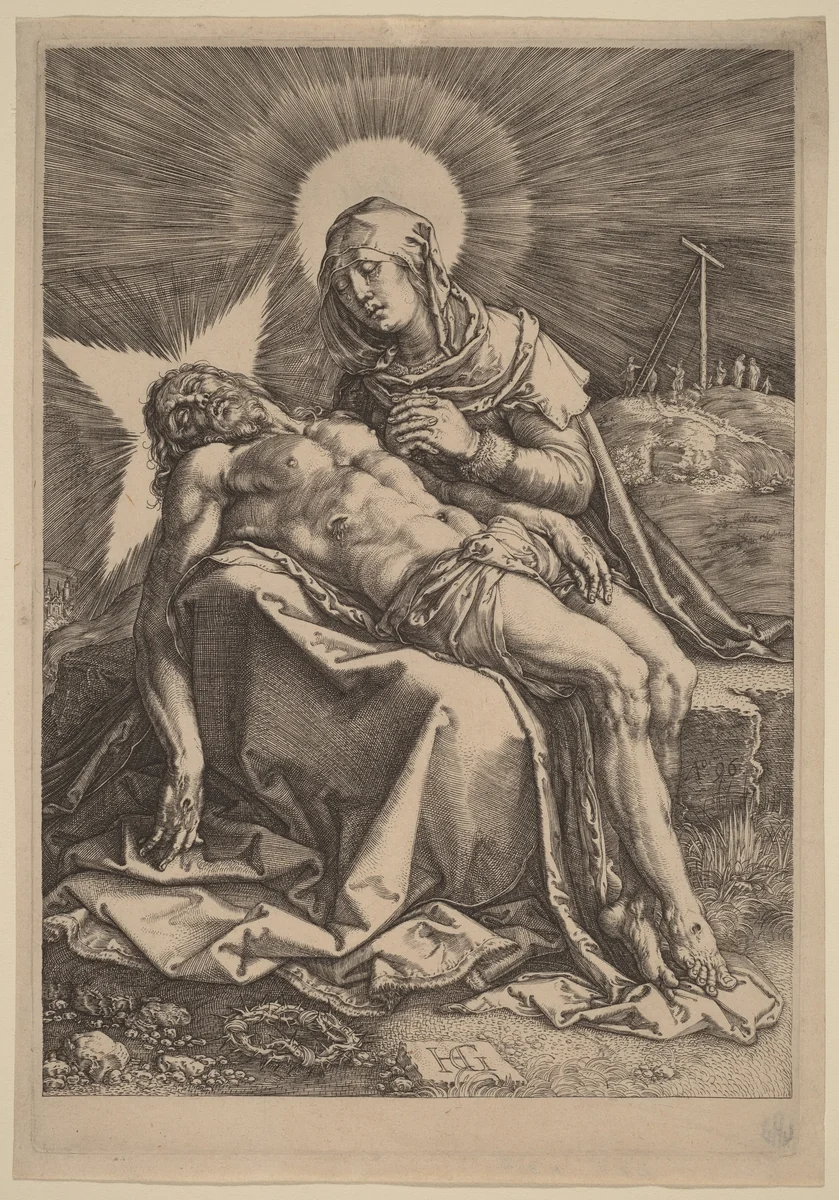 Pietà (The Sorrowing Virgin with the Dead Christ in Her Lap) by Hendrick Goltzius, print, 1596