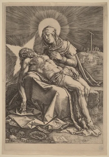 Pietà (The Sorrowing Virgin with the Dead Christ in Her Lap) by Hendrick Goltzius, print, 1596