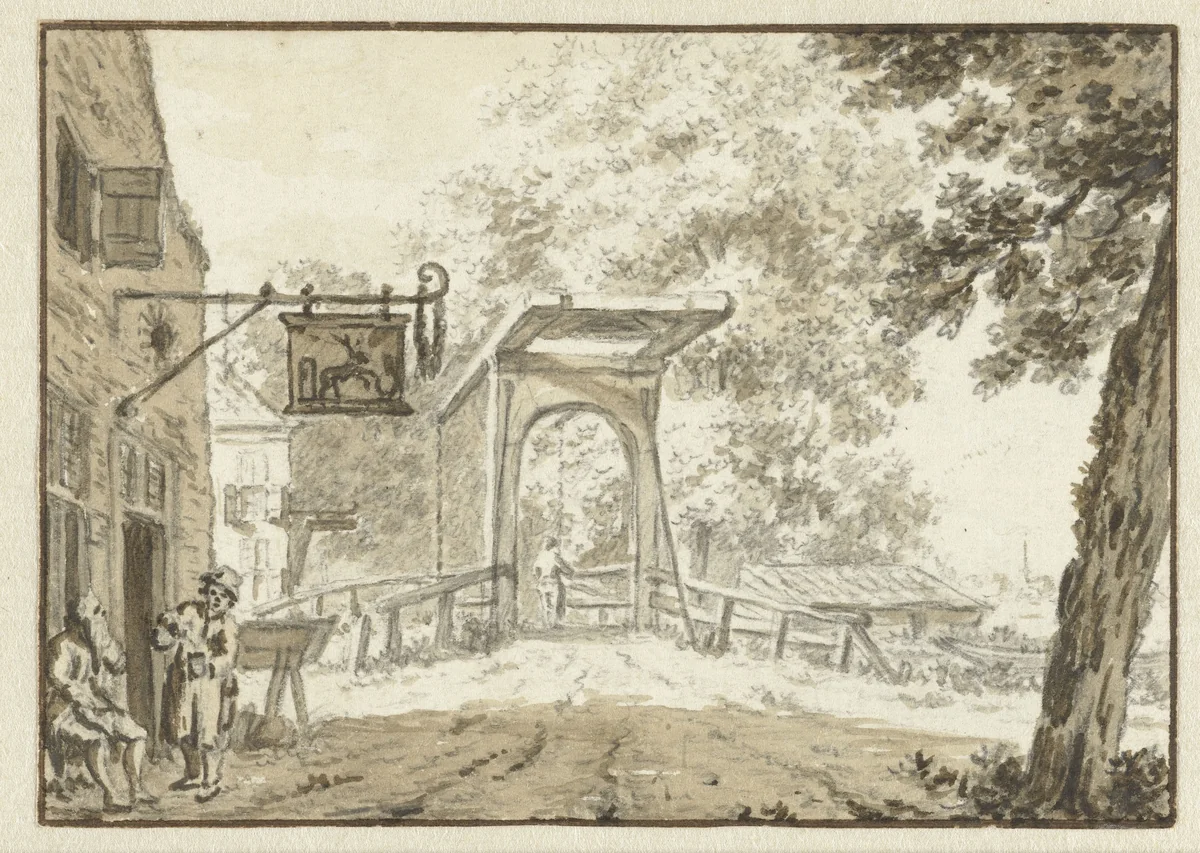 Herberg voor een brug by Jacob Cats, drawing, 1765