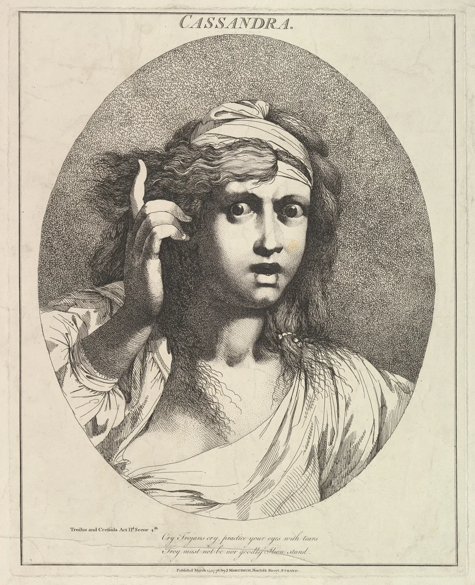 Cassandra, from "Twelve Characters from Shakespeare" by John Hamilton Mortimer, print, 1776
