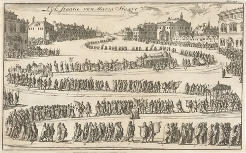 Lijkstatie van koningin Maria II Stuart, 1695 by Jan Luyken, print, 1695