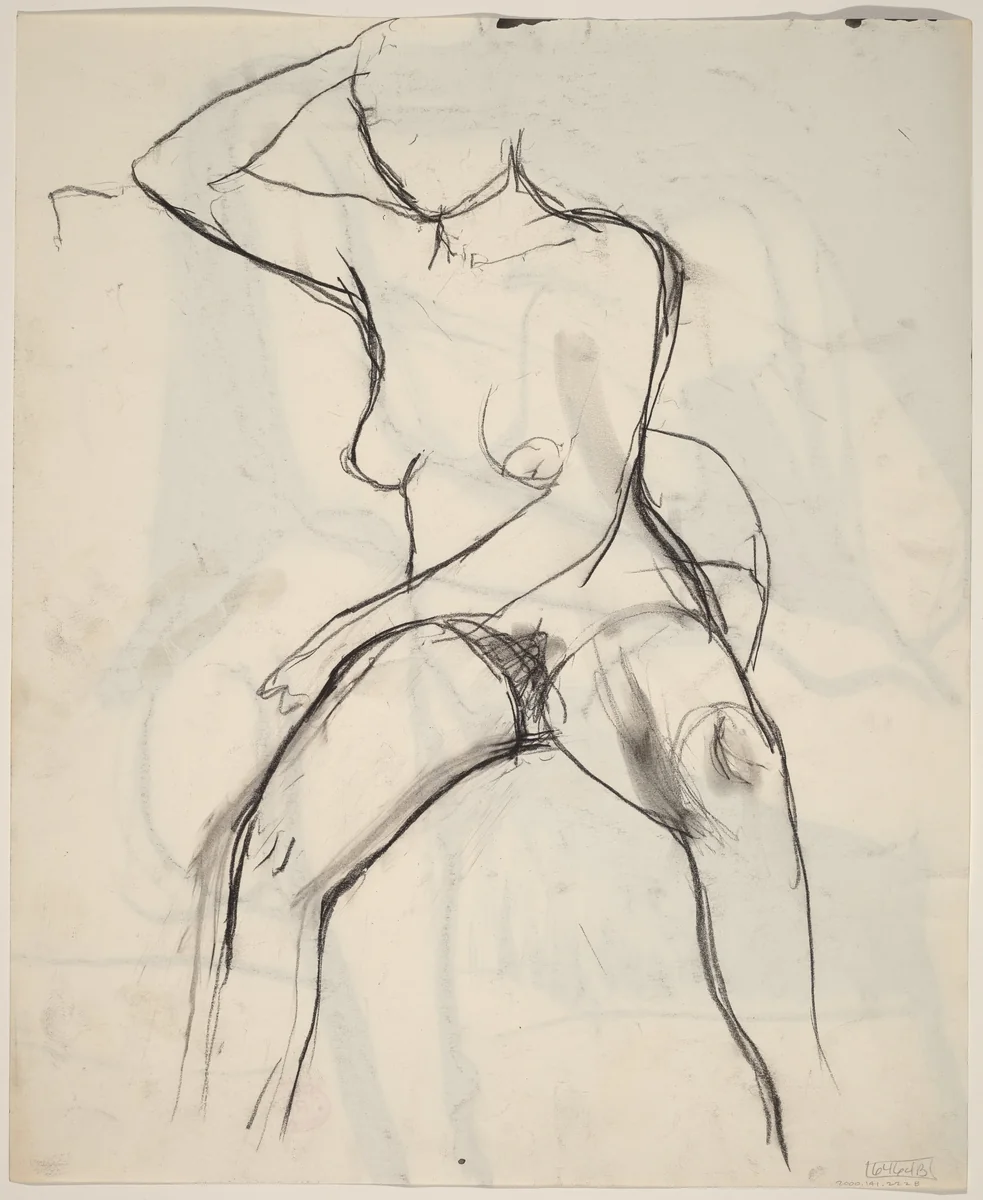 Untitled [seated female nude with right arm raised] [verso] by Richard Diebenkorn, drawing, 1955-1967