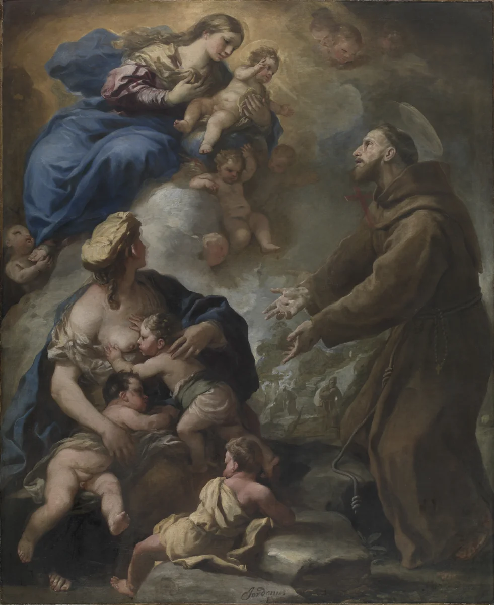 The Virgin and Child Appearing to Saint Francis of Assisi by Luca Giordano, painting, 1680-1689
