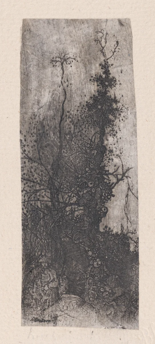 L'Ermite Sous Les Arbres (The Hermit Under The Trees) by Rodolphe Bresdin, print, 1850