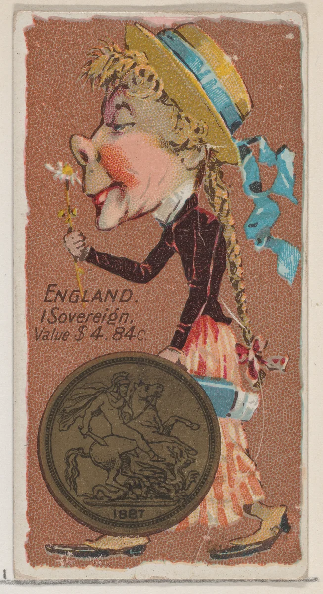 England, 1 Sovereign, from the series Coins of All Nations (N72, variation 2) for Duke brand cigarettes by W. Duke, Sons & Co., print, 1889