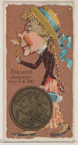 England, 1 Sovereign, from the series Coins of All Nations (N72, variation 2) for Duke brand cigarettes by W. Duke, Sons & Co., print, 1889