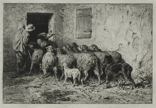 The Return by Charles-Émile Jacque, print, 1864