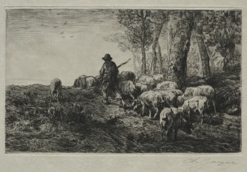A herd of swine by Charles-Émile Jacque, print, 1880