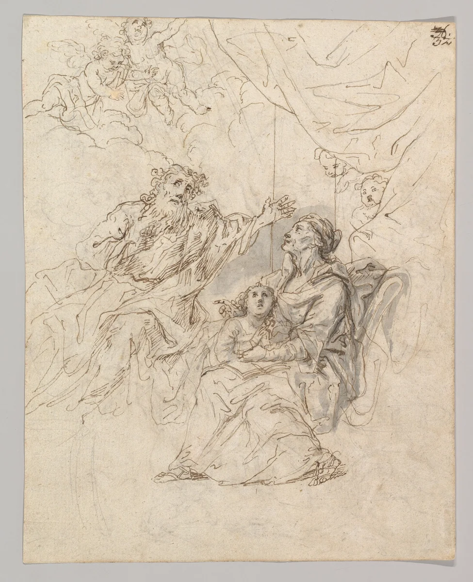 The Holy Family (recto); Moses striking water from a rock (verso) by Bartholomaeus Ignaz Weiss, drawing, 1750-1815