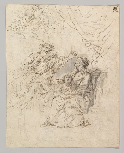 The Holy Family (recto); Moses striking water from a rock (verso) by Bartholomaeus Ignaz Weiss, drawing, 1750-1815
