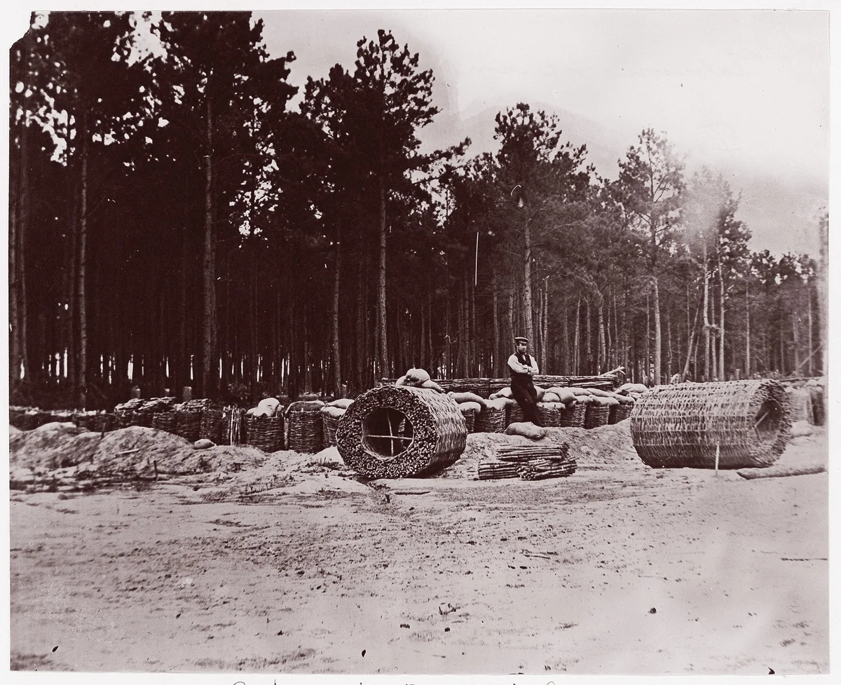 [Gabions in Engineers' Camp, Front of Petersburg, Virginia] by Timothy O'Sullivan, photograph, 1864