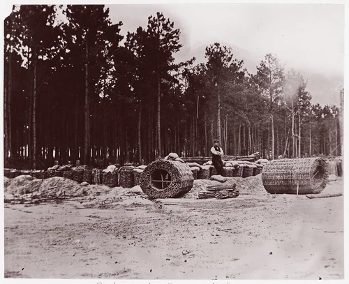 [Gabions in Engineers' Camp, Front of Petersburg, Virginia] by Timothy O'Sullivan, photograph, 1864