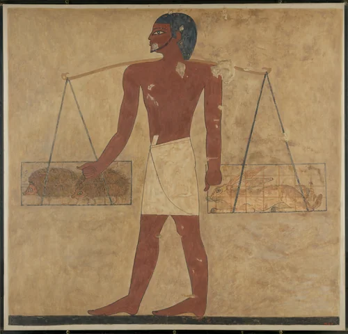 Man Transporting a Hedgehog and a Hare, Tomb of Khnumhotep by Norman de Garis Davies, artwork, -1897