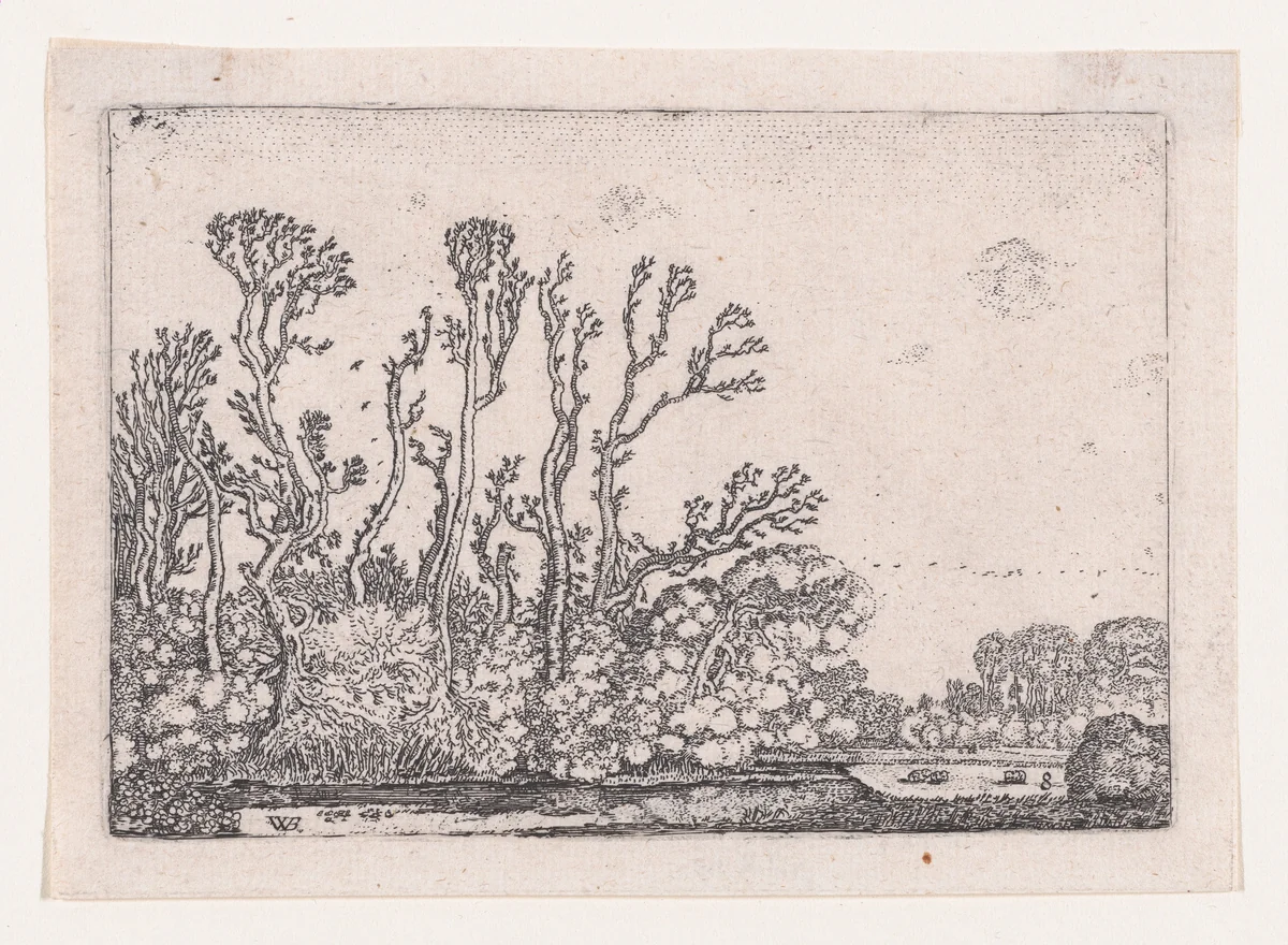 Herd of Sheep Near the Water, from Verscheyden Landtschapjes (Various Little Landscapes), Plate 8 by Willem Pietersz Buytewech, print, 1611-1621