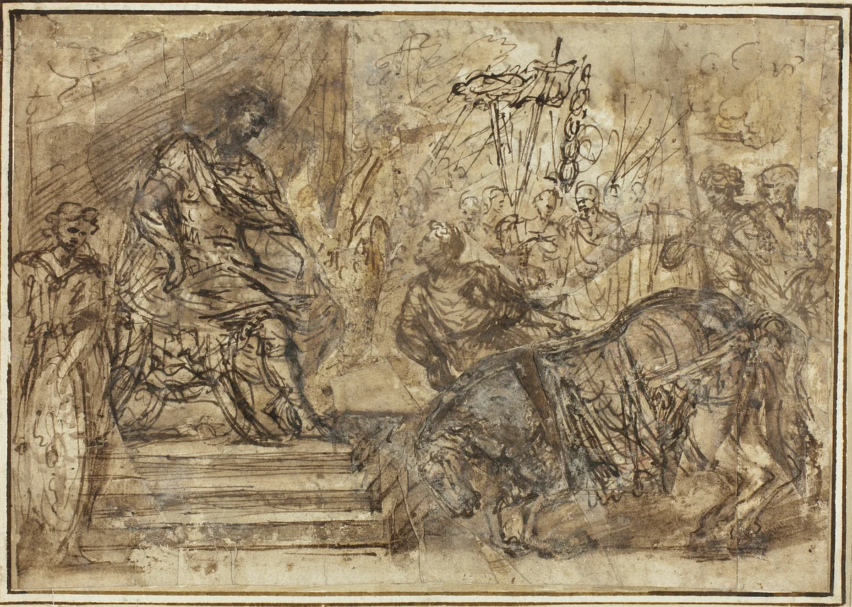 Caligula Appointing His Horse Incitatus to the Consulship by Pietro da Cortona, drawing, 1616-1669