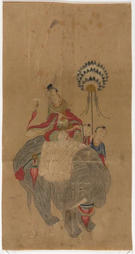 Samantabhadra on an Elephant with Two Attendants by Unknown, painting, 1392-1910