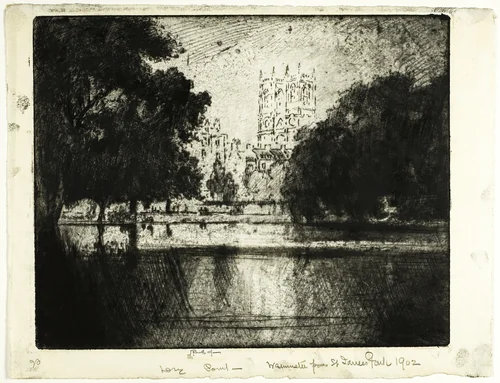 Westminster's Towers, from Saint James Park by Joseph Pennell, print, 1905