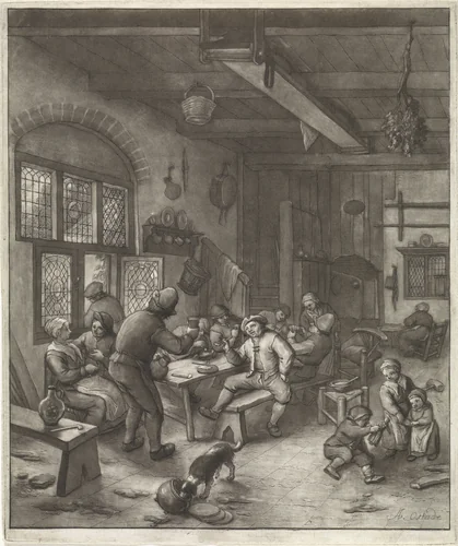 Herbergscène by Anthonie van den Bos, print, 1778-1838