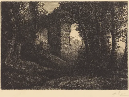 Ruins of an Ancient Aqueduct (Ruine d'un ancien aqueduc) by Alphonse Legros, print, 1837-1911