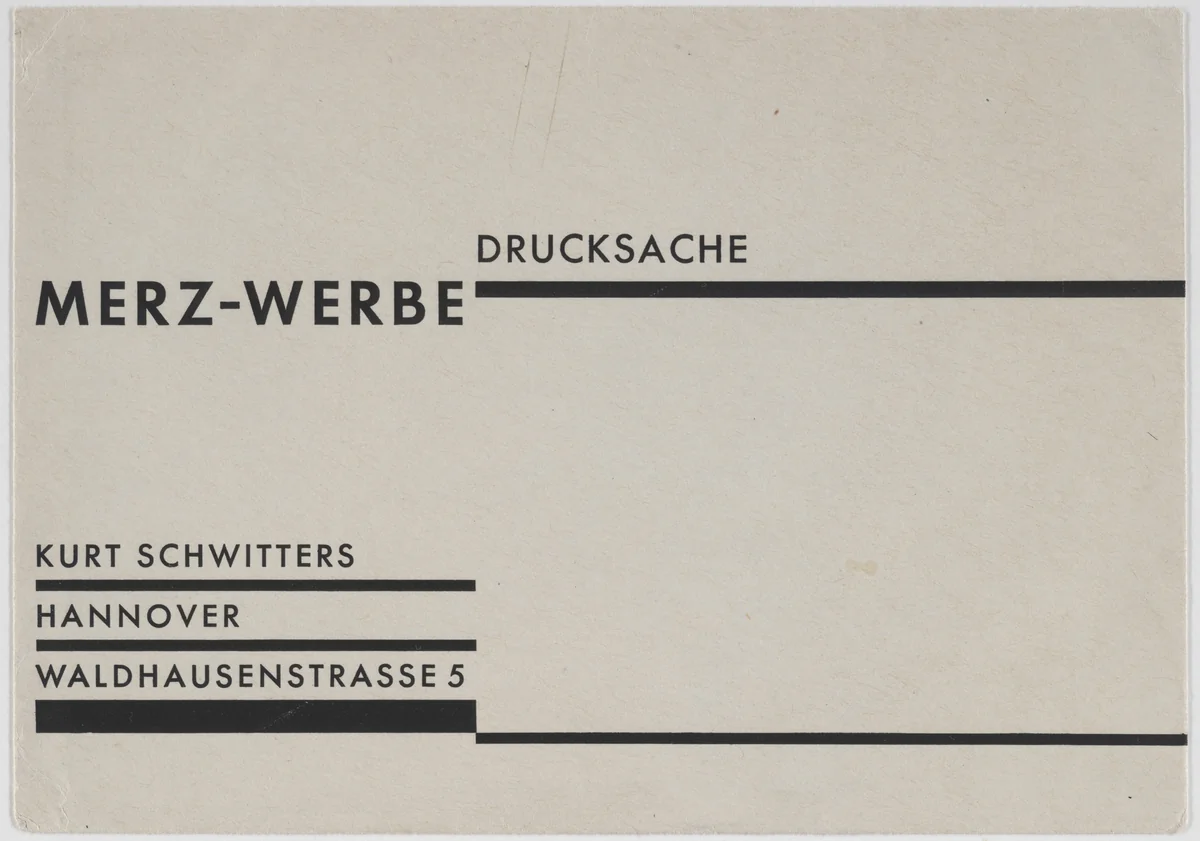 Stationery envelope for Merz-Werbe by Kurt Schwitters, design, 1925