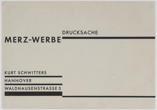 Stationery envelope for Merz-Werbe by Kurt Schwitters, design, 1925