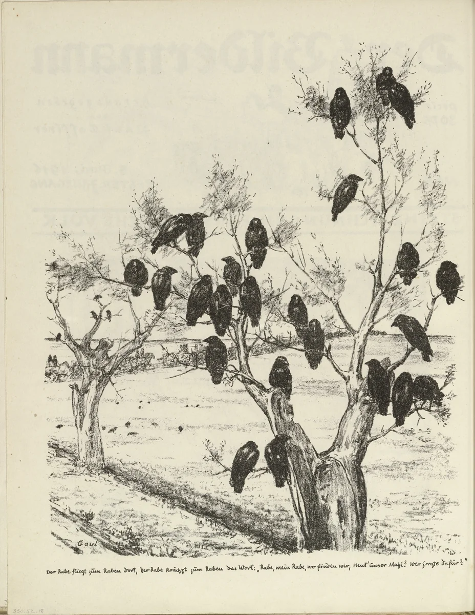 The Raven (Die Raben) (plate, folio 10 verso) from the periodical Der Bildermann, vol. 1, no. 5 (Jun 1916) by August Gaul, periodical, 1916