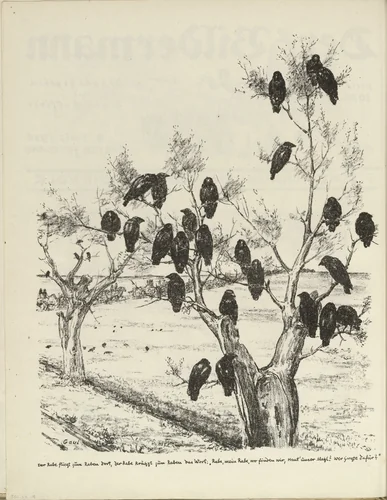 The Raven (Die Raben) (plate, folio 10 verso) from the periodical Der Bildermann, vol. 1, no. 5 (Jun 1916) by August Gaul, periodical, 1916