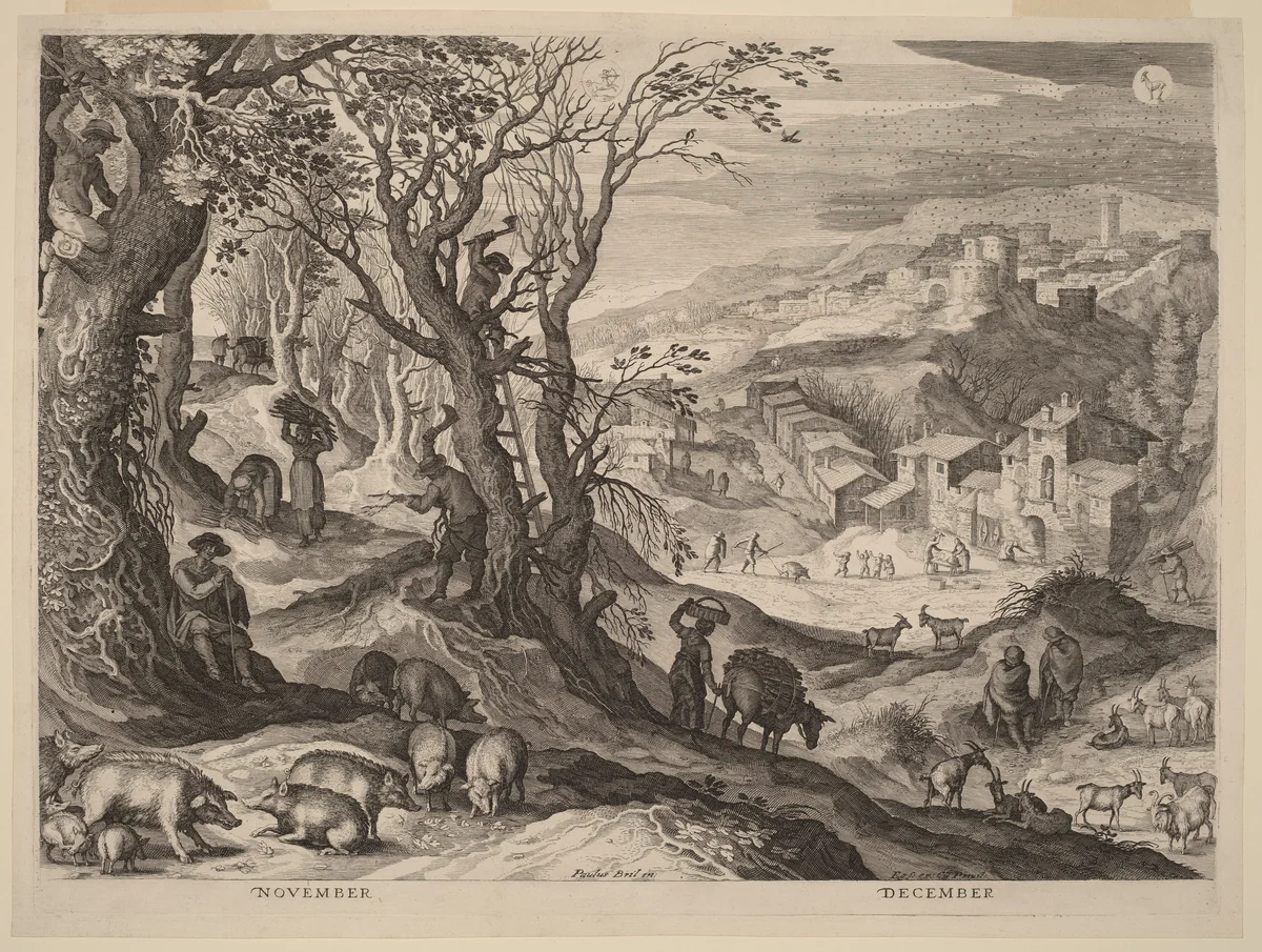 November and December by Aegidius Sadeler II
Paul Bril, print, 1615