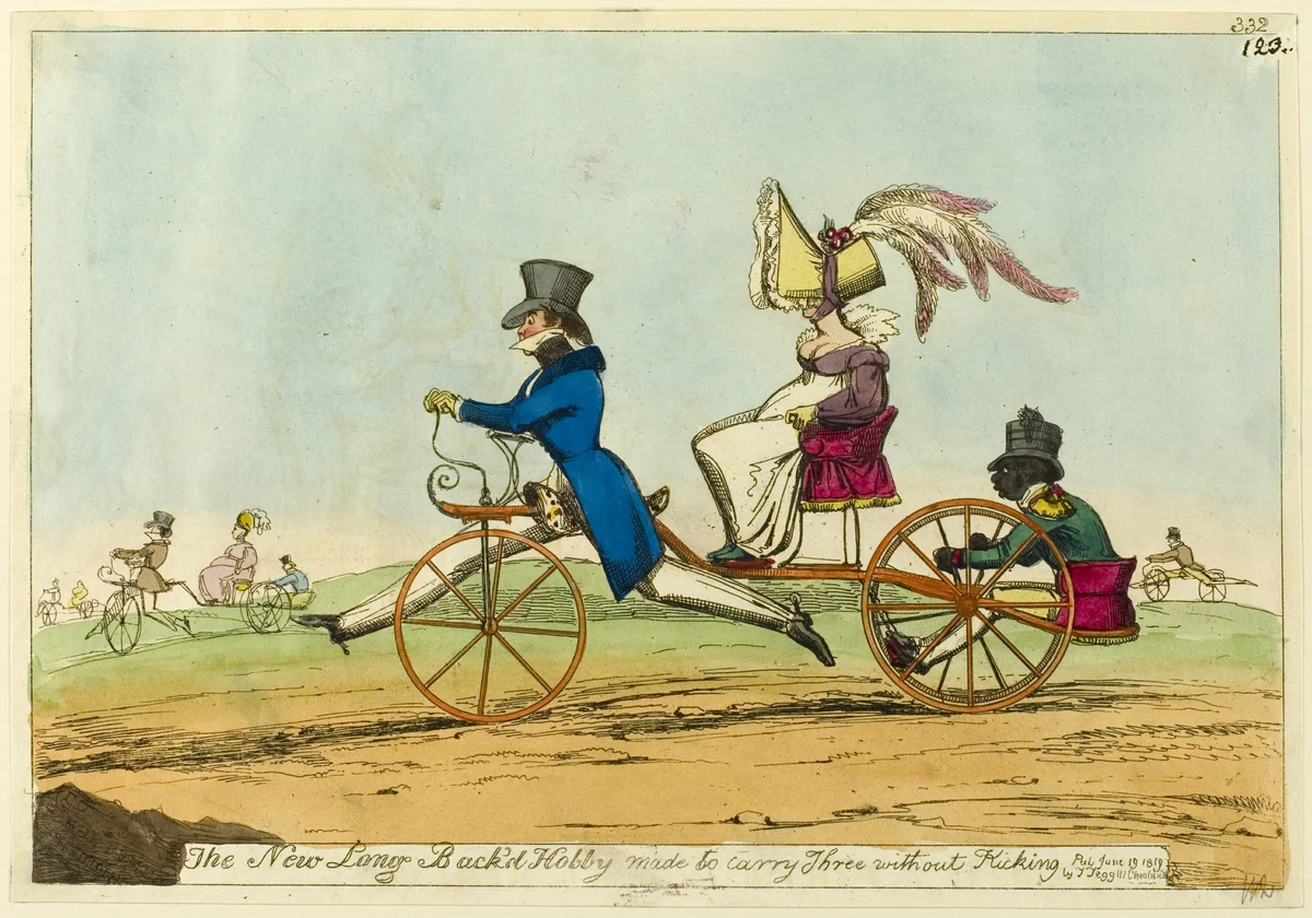 The New Long Back'd Hobby made to carry Three without Kicking by William Heath, print, 1819