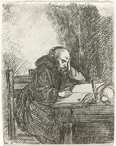 Lezende monnik by David van der Kellen, print, 1814-1859