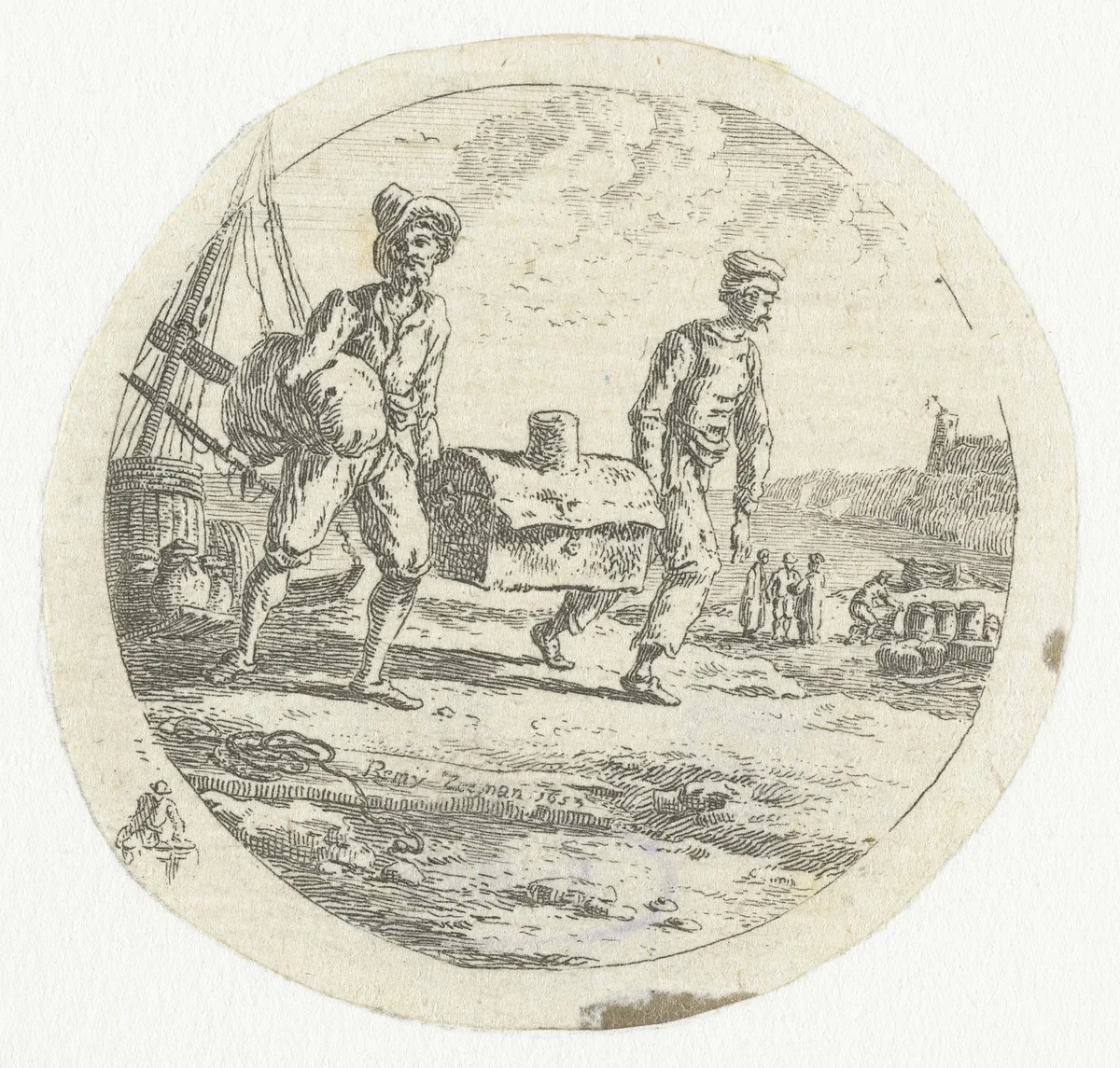 Twee mannen met een kist by anonymous, print, 1800-1879
