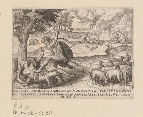 Kaïn doodt Abel by anonymous, print, 1569