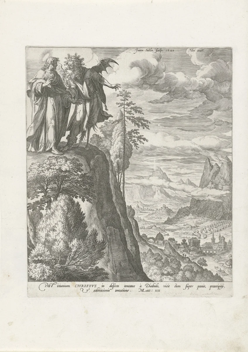 Verzoeking van Christus in de woestijn by Unknown, print, 1582