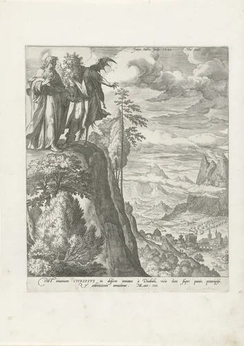 Verzoeking van Christus in de woestijn by Unknown, print, 1582