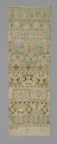 Sampler by England, textile, 1650-1670