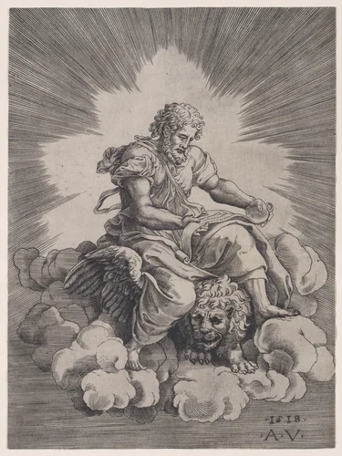 Saint Mark by Agostino Veneziano, print, 1518