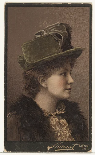 Actress in profile wearing green velvet hat, from Stars of the Stage, Third Series (N131) issued by Duke Sons & Co. to promote Honest Long Cut Tobacco by W. Duke, Sons & Co., print, 1891-1892
