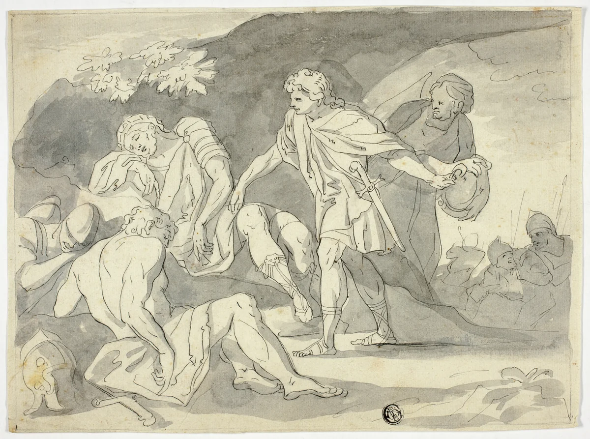 David Cutting Off Skirt of Saul's Robe by Unknown Artist, drawing, 1700-1799