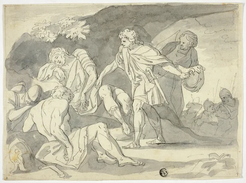 David Cutting Off Skirt of Saul's Robe by Unknown Artist, drawing, 1700-1799