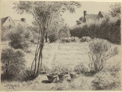 Sunlit Garden by Jean-Baptiste Millet, drawing, 1831-1906