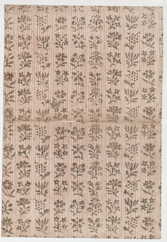 Book cover with overall stripe pattern with floral designs by anonymous, print, 1800-1900