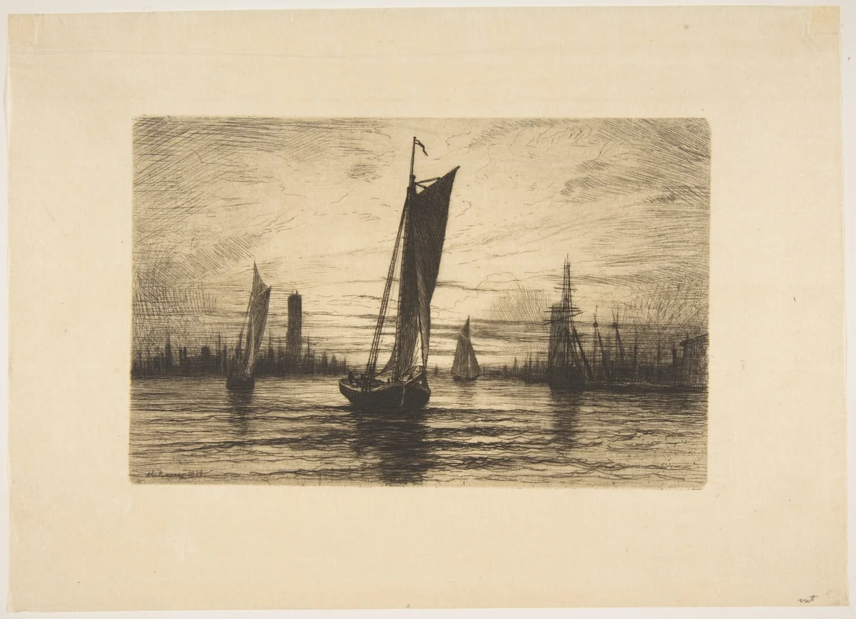 Sunset on the East River by Henry Farrer, print, 1879