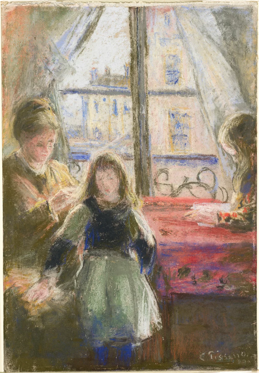 At the Window, rue des Trois Frères by Camille Pissarro, print, 1878