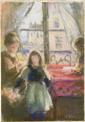 At the Window, rue des Trois Frères by Camille Pissarro, print, 1878