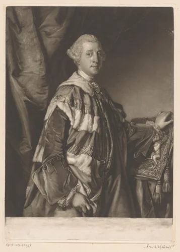 Portret van Granville Leveson-Gower by Edward Fisher, print, 1765