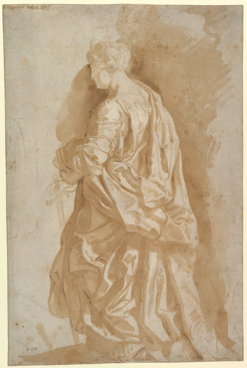 Study of a Standing Female Saint by Peter Paul Rubens, drawing, 1590-1640